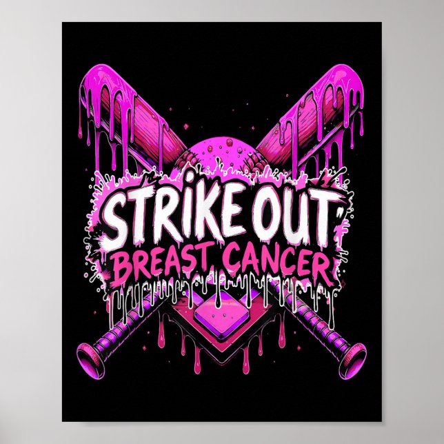 Poster Strike Out Breast Cancer Baseball Softball Drip Ho (Devant)