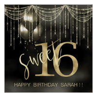 String Lights & Balloons Sweet 16 Black/Gold ID473