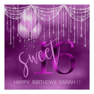 Poster String Lights & Balloons Sweet 16 Orchid ID473