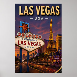 Poster Strip de Las Vegas et lumières néon