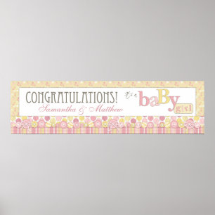 Poster Stripe, Dot, & Diaper Pins Baby Shower Banner