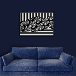 Poster Stripes florales minimalistes en noir et blanc