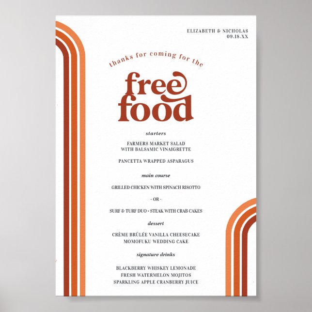 Poster Stripes Rétro Seventies | Menu Mariage (Devant)