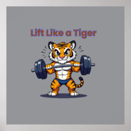 Poster **Strong Tiger – Cute Tiger Lifting Weights Illust