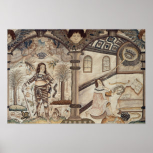 Poster Stumpwork dépeignant Charles I et Charles II