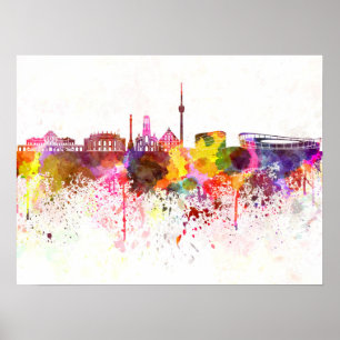 Poster Stuttgart skyline in watercolor background