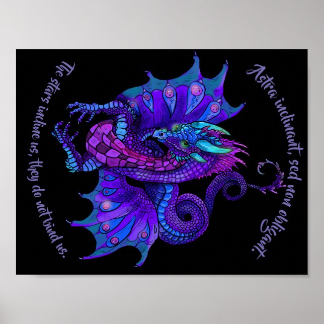 Poster Style Art Nouveau Dragon Bleu et violet (Devant)