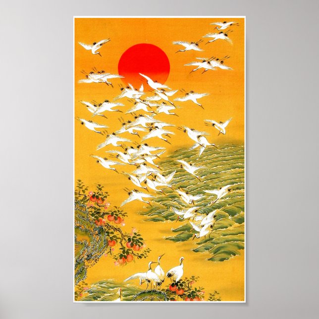 Poster Style asiatique classique Grues volantes peinture (Devant)