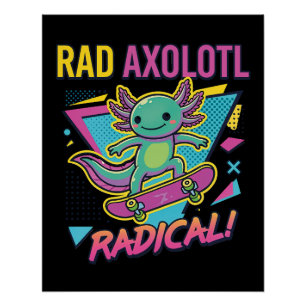 Poster Style Axolotl Vintage skateboard Rad néon des anné