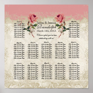 Poster Style baroque Rose Vintage Réception Carte de sièg