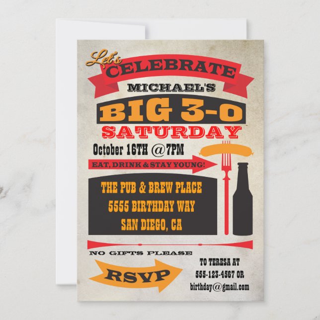 Poster style BIG 30 invitations de fête d'annivers (Devant)