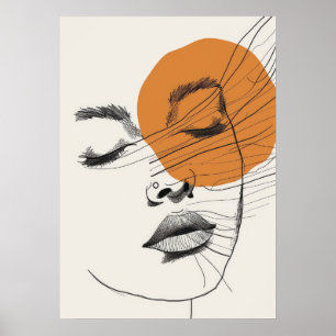 Poster Style Boho Femme face soleil, Line Art