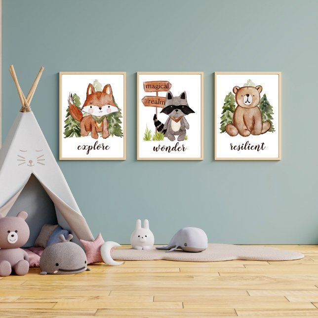 Poster Style d'aquarelle mignonne Renard et Arbres Nom du (Créateur téléchargé)