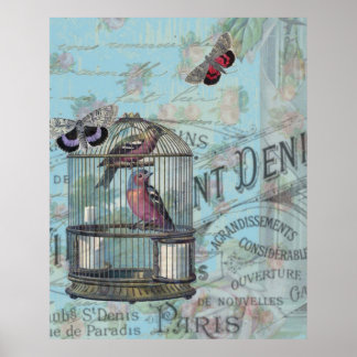Poster Style découpage papillon Paris Birdcage vintage