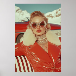 Poster Style d'hiver rétro et glamour dans un cadre alpin