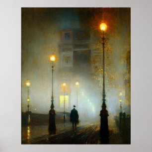 Poster Style impressionniste des lampes à pluie du soir p