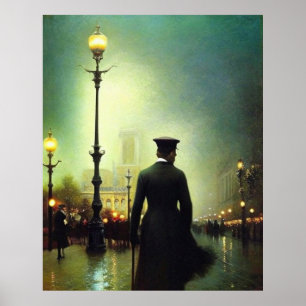 Poster Style impressionniste des lampes mouillées parisie