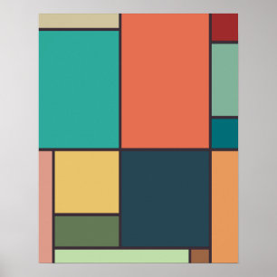 Poster Style Mondrian Tons Retro Géométriques Abstraits