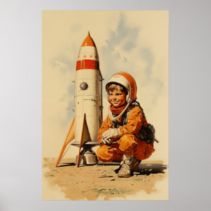 Poster Style rétro astronaute garçon