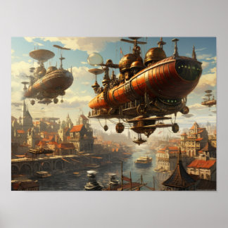 Poster Style Steampunk : Aéronefs et Zeppelins