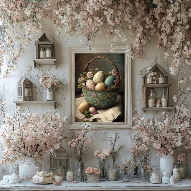 Poster Style vintage Pâques Panier d'oeufs (Créateur téléchargé)