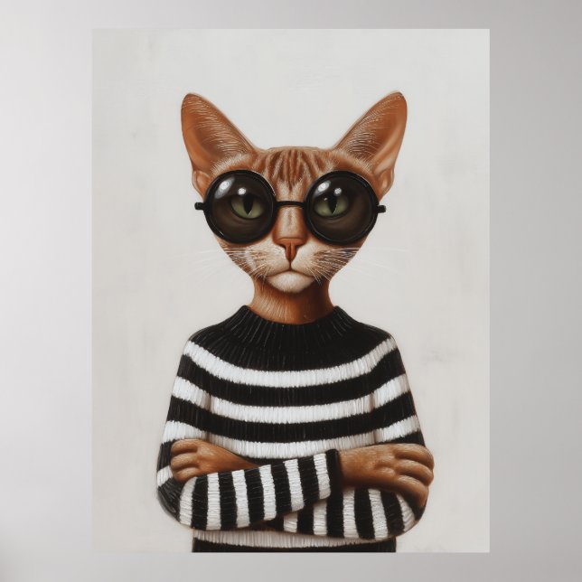 Poster Stylish Cat With Round Glasses (Devant)