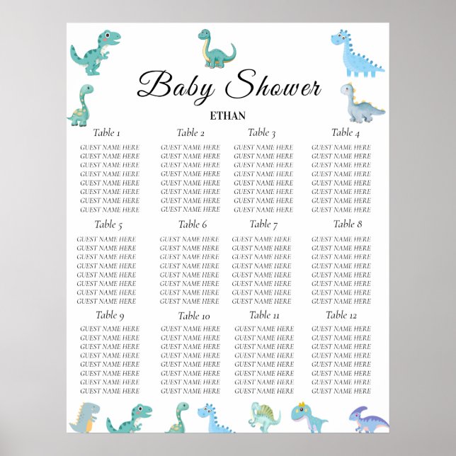 Poster Stylish Dinosaur Baby Shower White (Devant)