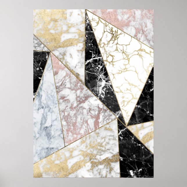 Poster Stylish faux rose gold black luxury marble (Devant)
