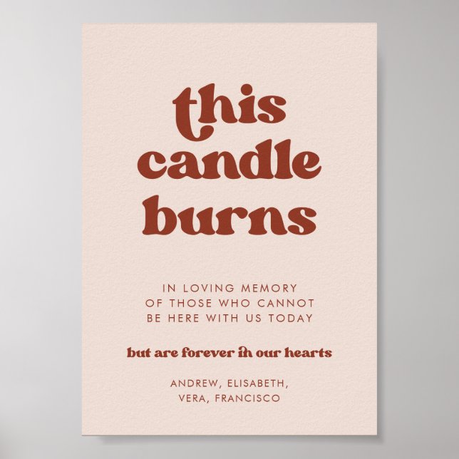 Poster Stylish Pink Cette bougie brûle Mariage Memorial (Devant)