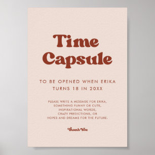 Poster Stylish rétro Pink Time capsule 1er Anniversaire s