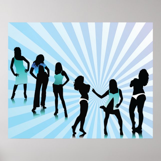 Poster Stylish Women Silhouettes Teal Blue Fashion (Devant)