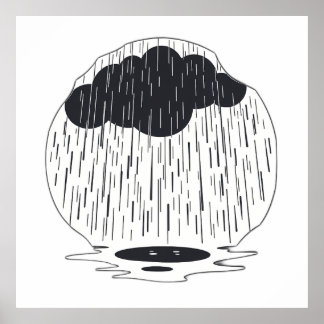Poster Stylized Rain Cloud with Falling Rain and Puddle