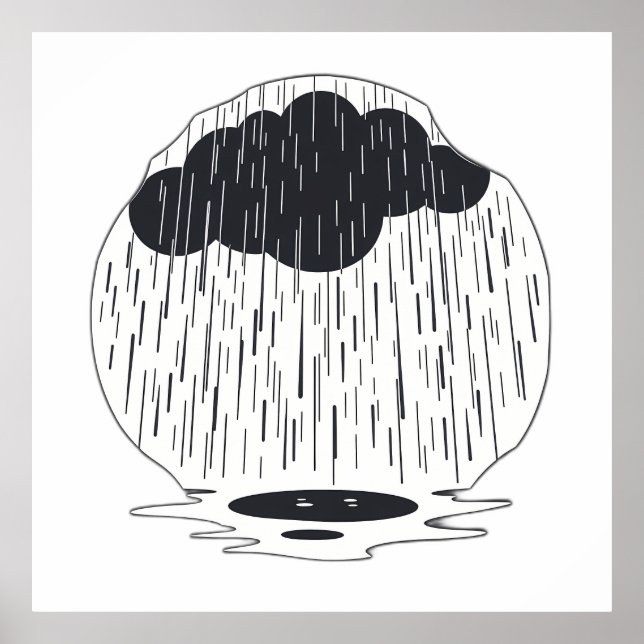 Poster Stylized Rain Cloud with Falling Rain and Puddle (Devant)