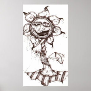 Poster Stylo à fleurs et toile d'encre