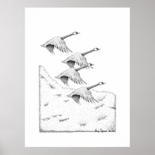 Poster Stylo à oies du Canada volantes et dessin à l'encr