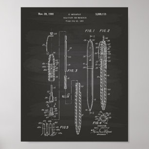 Poster Stylo Ball Point 1966 Brevet Art Chalkboard