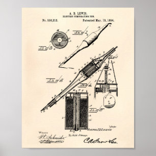Poster Stylo électrique 1894 Brevet Art Vieux Poivre
