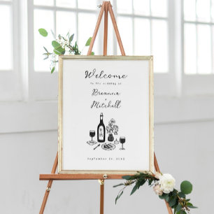 Poster Stylo et encre Whimsical main tiré Mariage Bienven
