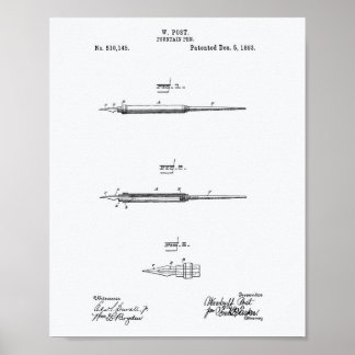Poster Stylo Fontaine 1893 Brevet Art Livre blanc
