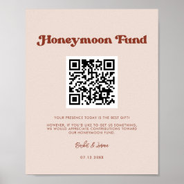 Poster Stylo retro Peach Pink Honeymoon fund Code QR