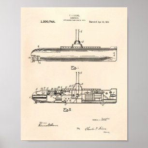 Poster Submarine 1919 Patent Art Old Peper
