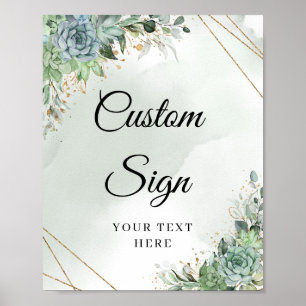 Poster Succulent eucalyptus cadre or panneau personnalisé