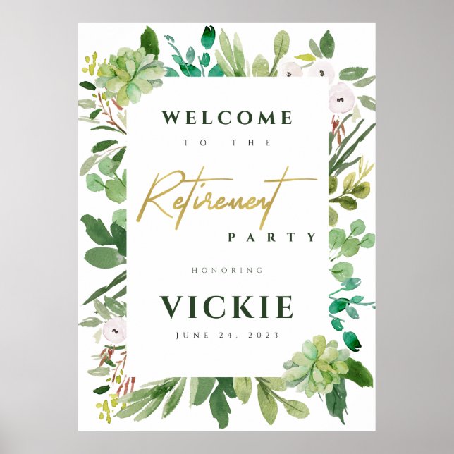 Poster Succulent Foliage Aquarelle Retraite Bienvenue (Devant)
