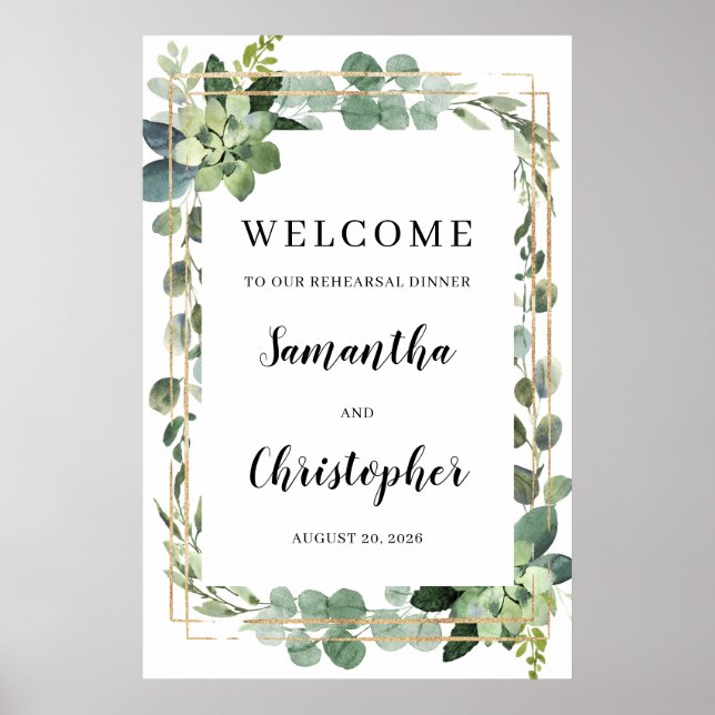 Poster Succulent Gold Welcome to Rehearsal Dinner Sign (Devant)