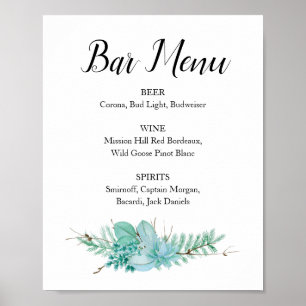 Poster Succulent verdure Mariage Bar Menu Boire Signal