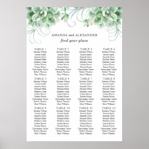 Poster Succulentes aquarelle. Plan de table de mariage de