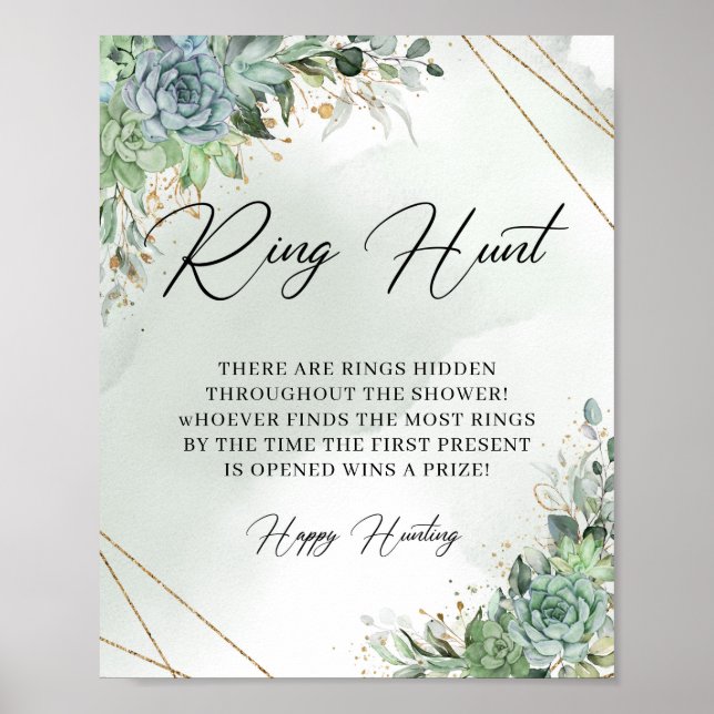 Poster Succulents boho eucalyptus cadre doré Chasse aux a (Devant)