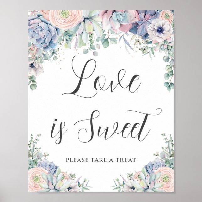 Poster Succulents chic Blush Floral Mariage Sweet Treat (Devant)