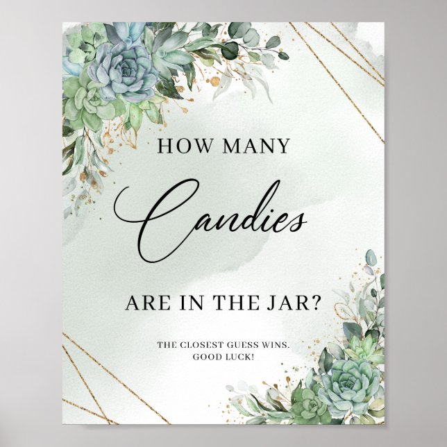 Poster Succulents Combien de bonbons sont dans le pot (Devant)