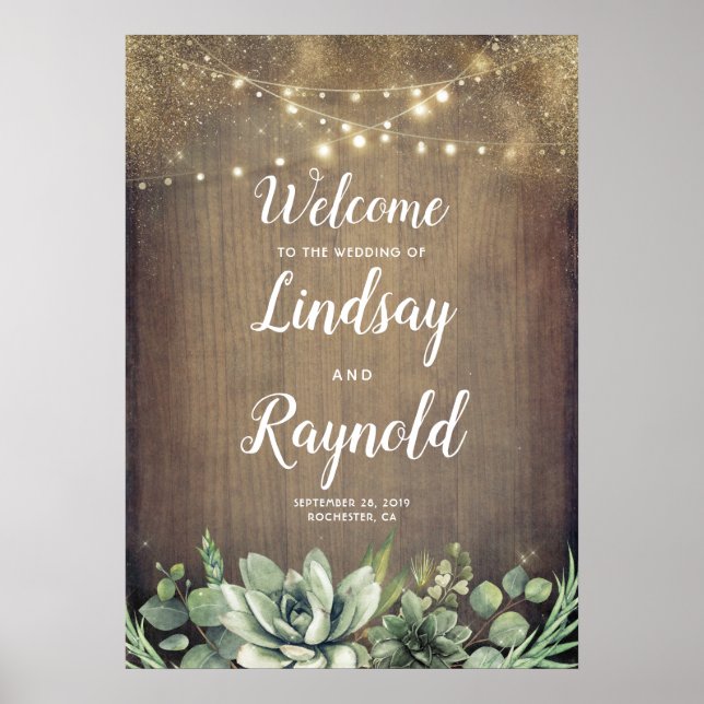Poster Succulents Mariage campagnard rustique Accueil (Devant)